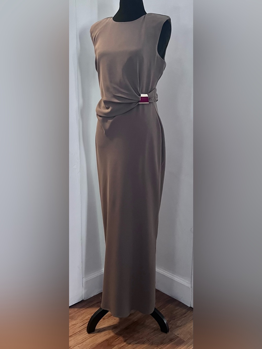Jason Wu Taupe Sleeveless Gown with Side Knot Metal Accent Brown Size 8 NEW